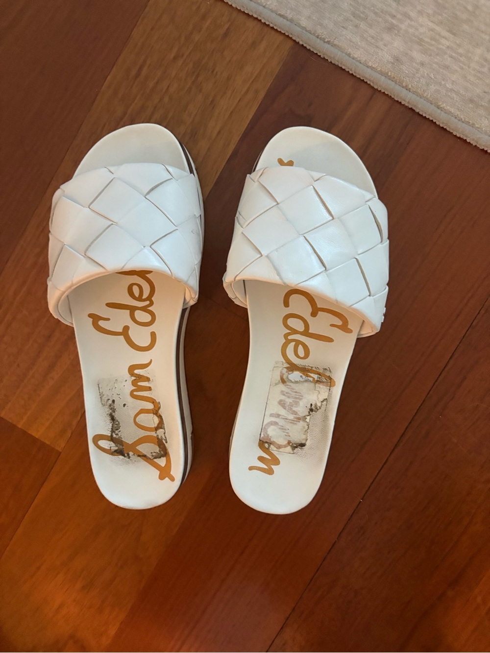 Sam Edelman White Woven Slide Mules